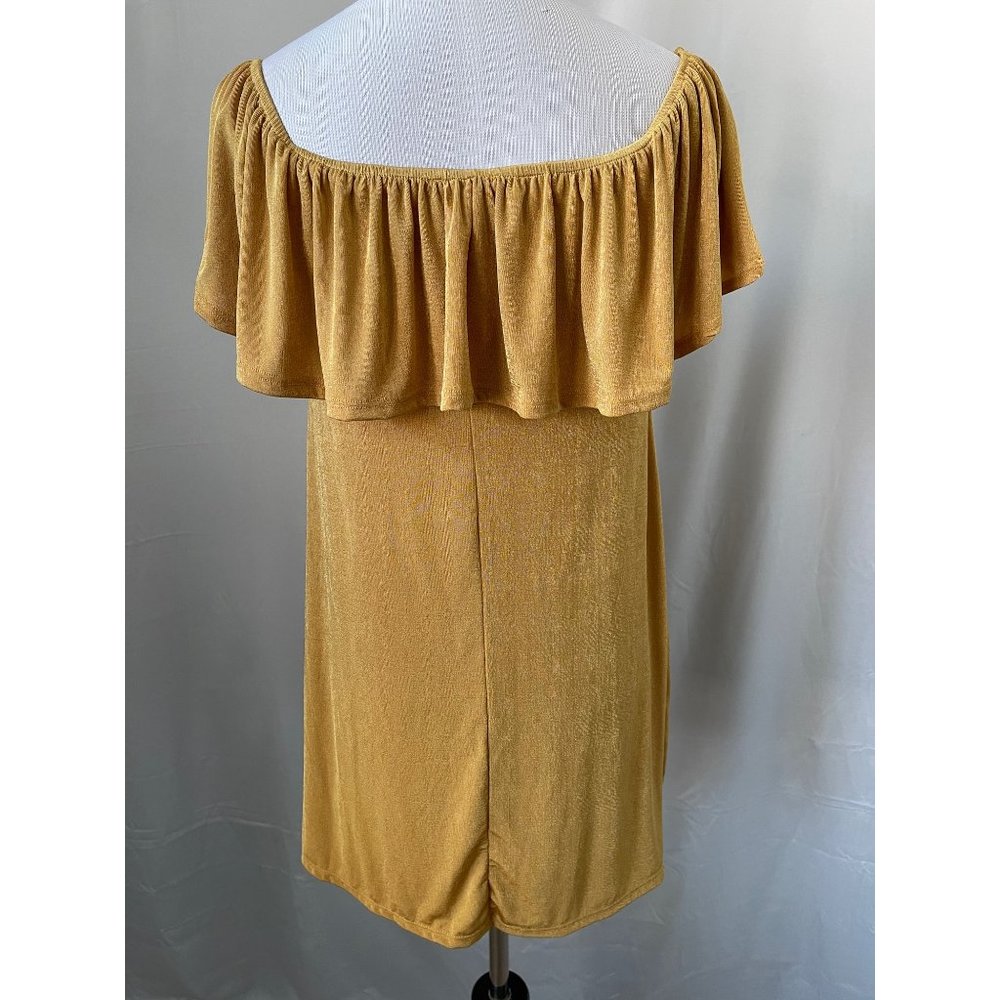 Timing Gold Shimmer Sleeveless / Off-the-Shoulder Ruffle Top Knit Blouse / Dress - Picture 7 of 12